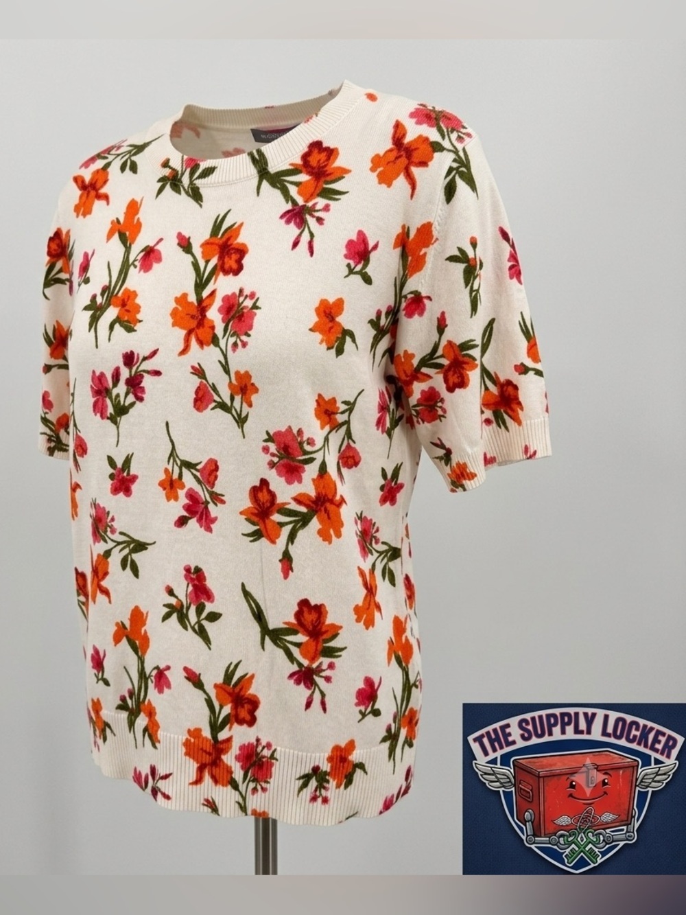 Vince Camuto Women’s XL Floral Short Sleeve Sweater Orange Red NWT